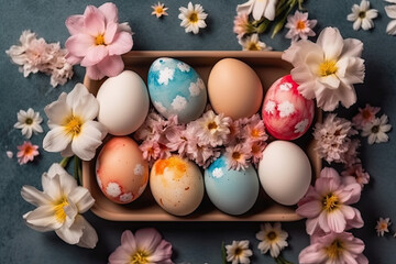 Obraz na płótnie Canvas Easter eggs, decoration, basket, nest