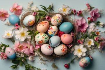 Obraz premium Easter eggs, decoration, basket, nest