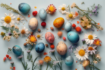 Fototapeta na wymiar Easter eggs, decoration, basket, nest
