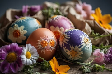 Fototapeta na wymiar Easter eggs, decoration, basket, nest