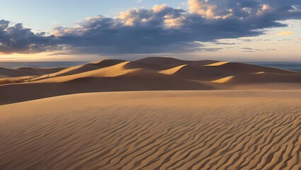 Obraz na płótnie Canvas panoramic_landscape_of_sand_dunes_system_on_beach_at_sunr