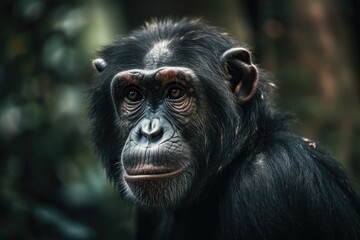 A large ape stands among the forest, staring intently. Generative AI