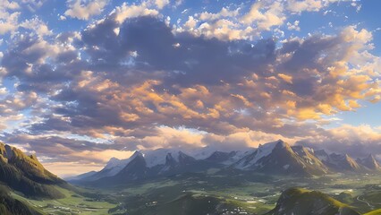 Fototapeta na wymiar alpine_landscape_panorama_in_the_evening_with_herzogstand_mount