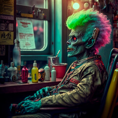 Fototapeta premium Alien at barber shop