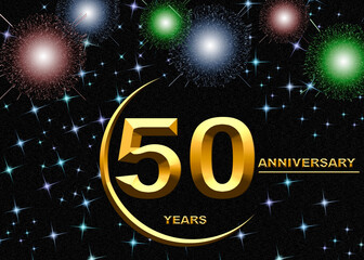 3d illustration, 50 anniversary. golden numbers on a festive background. poster or card for anniversary celebration, party