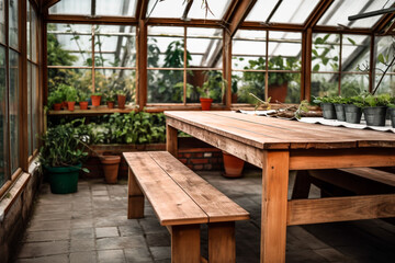 Obraz premium Greenhouse interior with plants, gardening concept, generative AI
