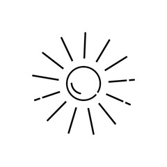 Vector .Sun Icon.Light Symbol.On White Background.Web Design.Social Networks.Print for Textile.Poster.Baner.Advertising.Line.Black.Summer.Heat.Degrees.Weather.Rest.Sea.Sand.Beach.Desert .Isolated.