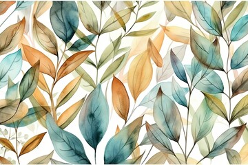 watercolor leaves on white background. Generative AI
