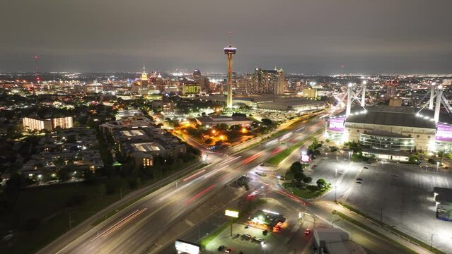 Night Aerial Timelapse of San Antonio, Texas Aerial Timelapse in 4K