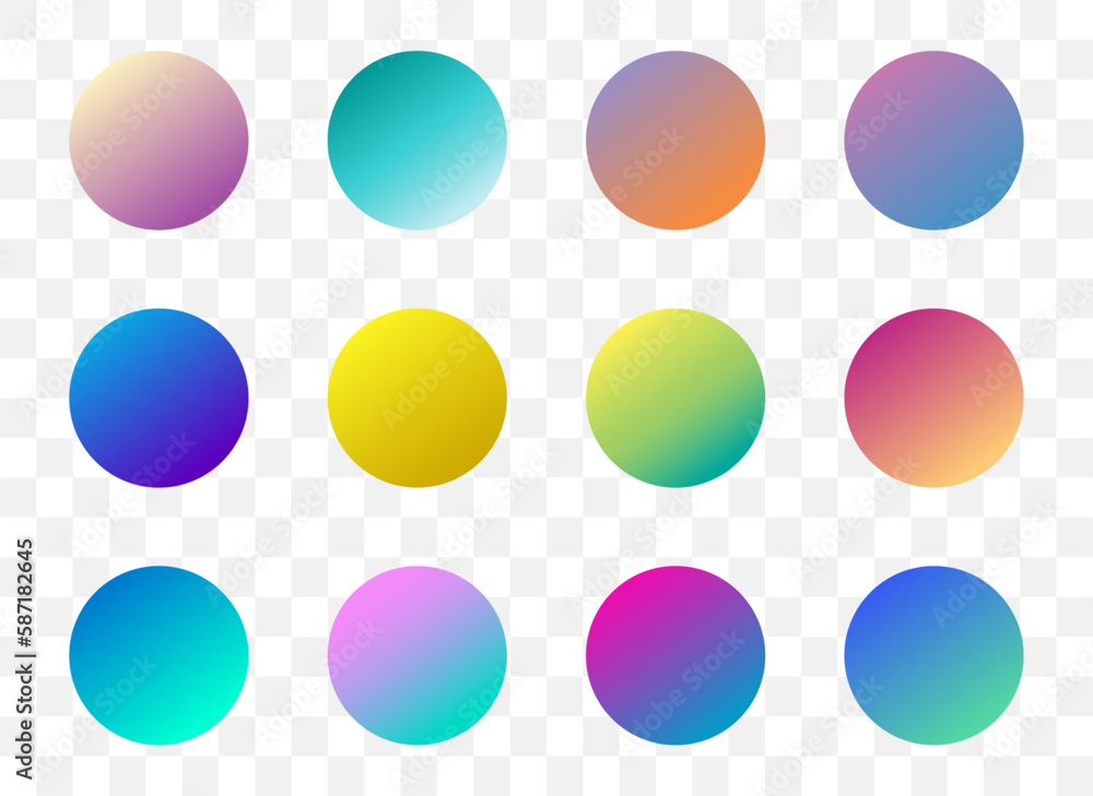 Poster set of round vector gradient. multicolor sphere. modern abstract background texture. template for de