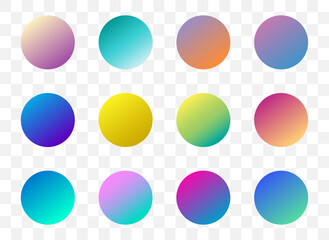 Set of round Vector Gradient. Multicolor Sphere. Modern abstract background texture. Template for design. Isolated objects
