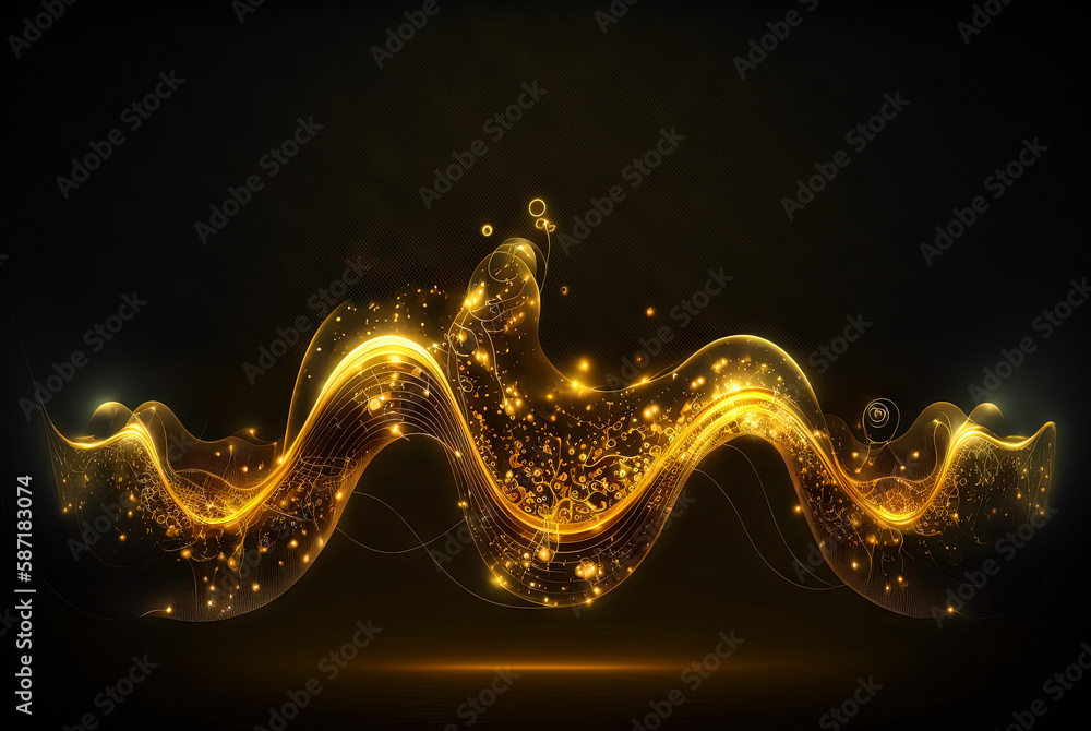 Aufkleber Technology abstract with shiny data wave flow. Science concept with glowing wires connected on futuristic background. Generated AI.