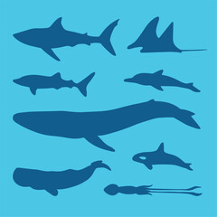 Fototapeta premium big fish silhouete vector set