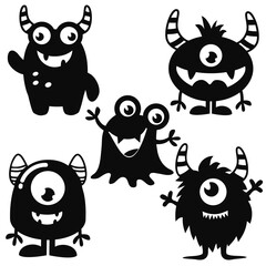 Funny friendly monster silhouette vector cartoon illustration