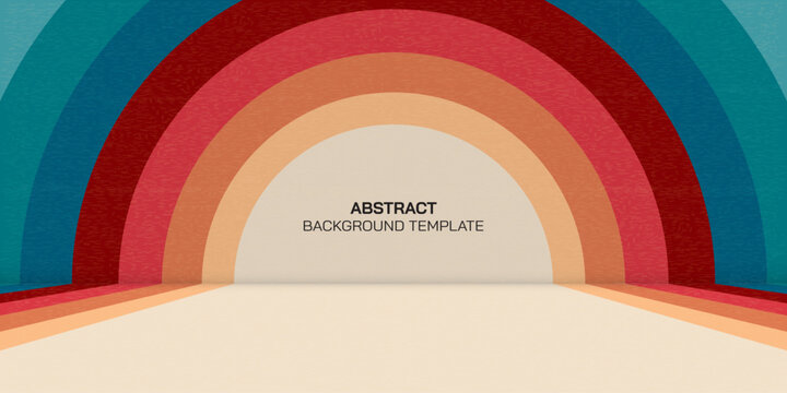 Abstract 1970's style colorful stripes circle frame perspective view. Pastel circle as a stage retro design.
