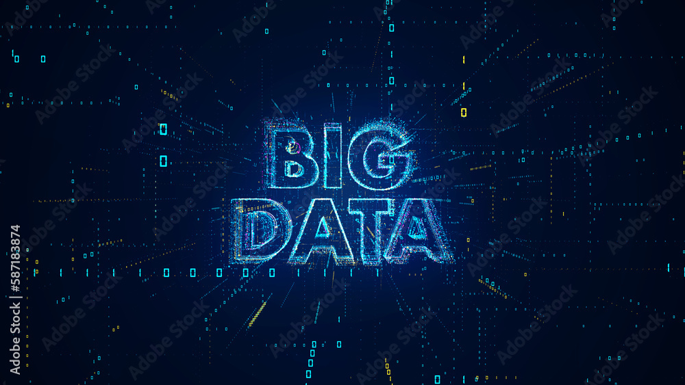 Poster abstract futuristic blue shine digital space big data lettering with complex binary digital code mat