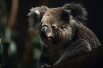 Fototapeta premium cute koala perched on a eucalyptus tree branch. Generative AI