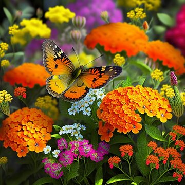 flowers and butterflies.