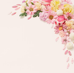 frame of flowers on white background