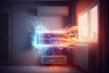Air Conditioner Fire In Modern Apartment Design , Realistic. Generative AI