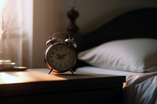 Alarm Clock On The Bedside Table. Generative AI