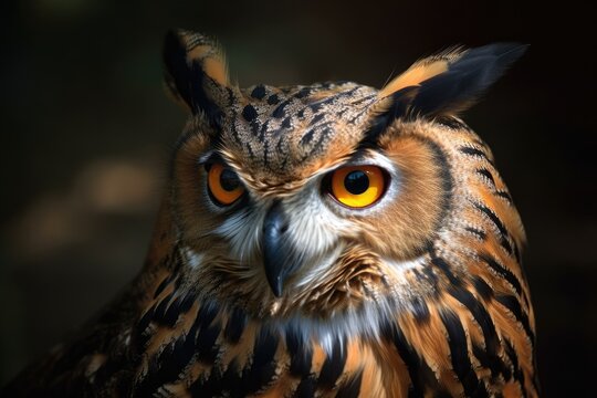 Eurasian Eagle Owl, European Eagle owl, close up, Bubo bubo. Generative AI