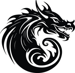Fire Breathing Dragon Logo Monochrome Design Style
