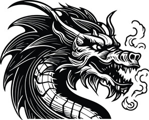 Fire Breathing Dragon Logo Monochrome Design Style
