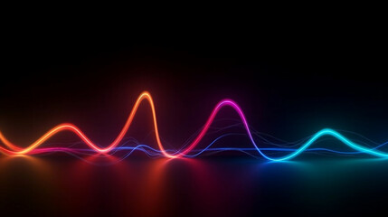 Fototapeta premium abstract background of colorful neon wavy lines glowing in the dark