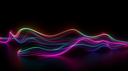 abstract background of colorful neon wavy lines glowing in the dark