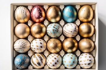 colorful egg carton filled with a variety of vibrant Easter eggs. Generative AI