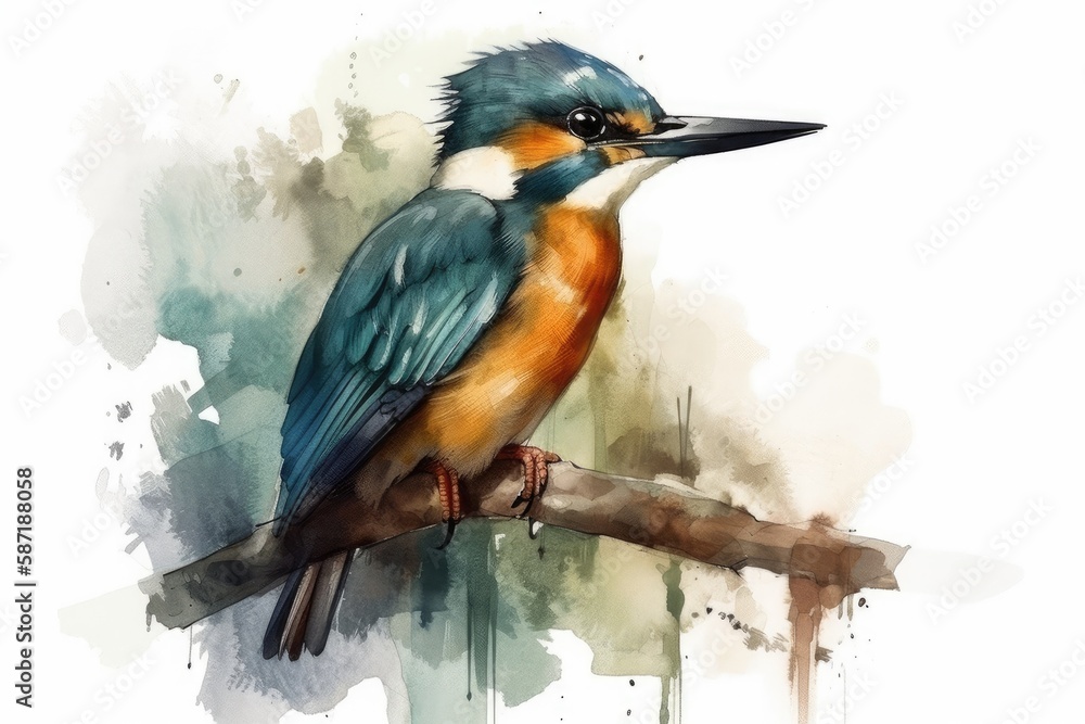 Poster colorful bird perched on a tree branch in a nature setting. generative ai