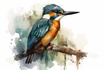 colorful bird perched on a tree branch in a nature setting. Generative AI