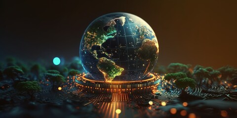 Obraz na płótnie Canvas Futuristic cyber earth background, Digital world and Global network connection. Generative Ai