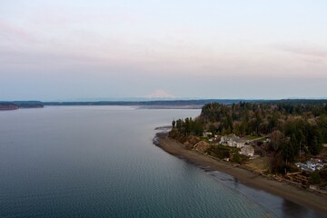 Mount Rainier and the Puget Sound at sunset