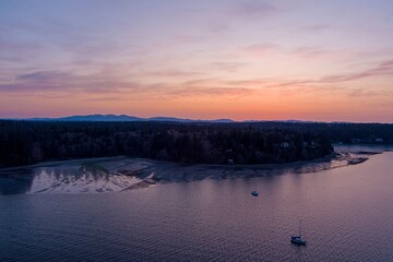 Sailboats on the Puget Sound at sunset