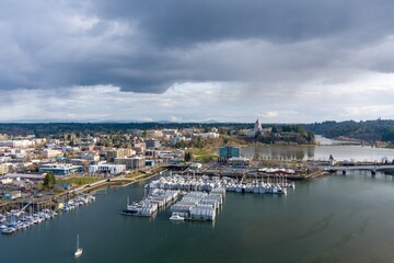 Fototapeta na wymiar The Olympia, Washington waterfront in March of 2023