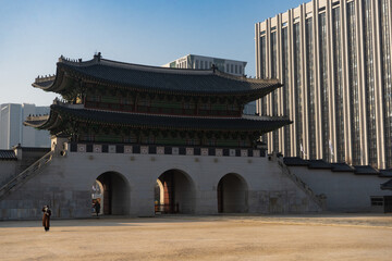 Gyeongbokgung Palace main royal palace of the Joseon dynasty during winter morning at Jongno-gu , Seoul South Korea : 8 February 2023