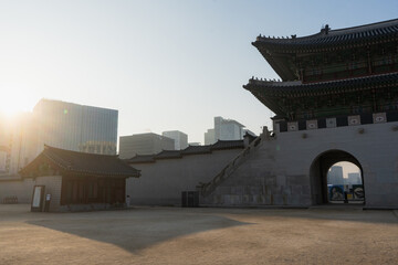 Gyeongbokgung Palace main royal palace of the Joseon dynasty during winter morning at Jongno-gu , Seoul South Korea : 8 February 2023