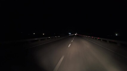 POV in the car, driving on a dark empty road, highway  in the middle of the night - Powered by Adobe