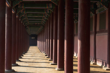 The Throne Hall or Geunjeongjeon at Gyeongbokgung Palace and around during winter morning at Jongno-gu , Seoul South Korea : 8 February 2023