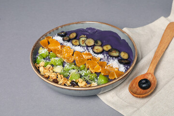 Acai smoothie, concept of tasty healthy breakfast