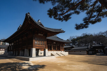 Gyeongbokgung Palace and Geoncheonggung during winter morning at Jongno-gu , Seoul South Korea : 8 February 2023