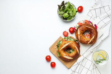 Concept of delicious food - tasty bagel sandwich, space for text
