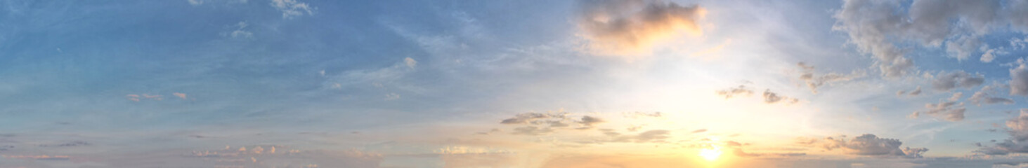 The panoramic view of the beautiful sunlight with clouds and blue sky was a stunning sight, Sky background.