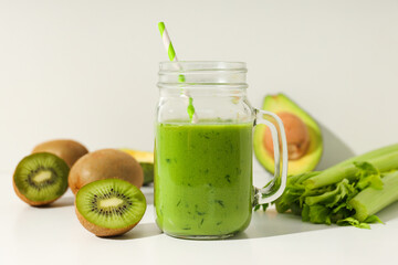 Green detox smoothie, concept of healthy nutrition and healthy lifestyle