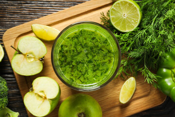 Green detox smoothie, concept of healthy nutrition and healthy lifestyle