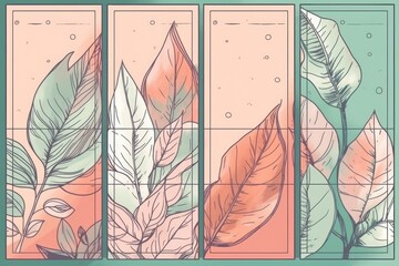 four decorative panels featuring leaves. Generative AI