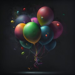 Lovely multicolored balloons against a joyful, dark background ,Generative AI.