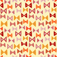 Bow seamless pattern on light yellow background. Hand drawn flat design.